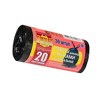 Мешки для мусора 20 л, с ручками, черные, в рулоне 30 шт., ПНД, 10 мкм, 550х440 мм, Крепак, 4607075710276 в Актау