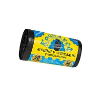 Мешки для мусора 20 л, с ушками, черные, в рулоне 30 шт., ПНД, 10 мкм, 550х440 мм, Крепакоф, 4607075710405 в Актау