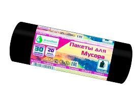 Мешки для мусора 30 л, черные, в рулоне 20 шт., ПНД, 7 мкм, 600х500 мм, MIRPACK Classik, 302040 в Актау