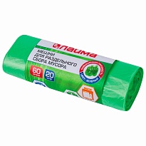 Мешки для мусора 60 л, зеленые, в рулоне 20 шт., ПНД, 10 мкм, 680х580 мм, LAIMA, 606704 в Актау