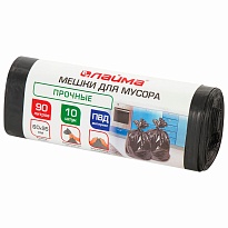 Мешки для мусора 90 л, черные, в рулоне 10 шт., ПВД, 25 мкм, 950х600 мм, LAIMA, 605332 в Актау