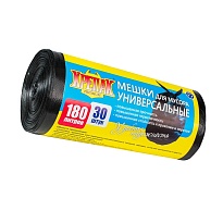 Мешки для мусора 180 л, черные, в рулоне 30 шт., ПНД, 20 мкм, 1150х800 мм, Крепак, 4607075710139 в Актау