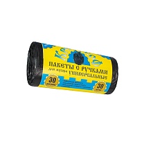 Мешки для мусора 30 л, с ручками, черные, в рулоне 30 шт., ПНД, 9 мкм, 620х480 мм, Крепакоф, 4607075710665 в Актау
