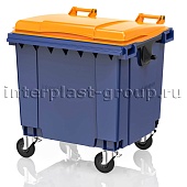 Контейнер для мусора 1100 л синий с оранжевой крышкой