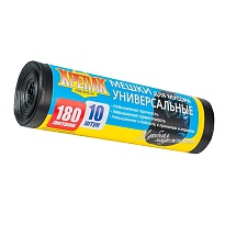 Мешки для мусора 180 л, черные, в рулоне 10 шт., ПНД, 20 мкм, 1150х800 мм, Крепак, 4607075710481 в Актау