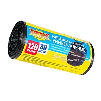 Мешки для мусора 120 л, черные, в рулоне 30 шт., ПНД, 15 мкм, 1100х700 мм, Крепак, 4607075710122 в Актау