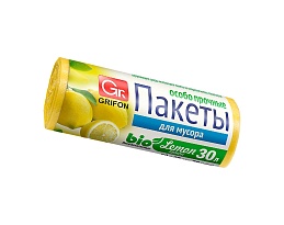 Мешки для мусора 30 л, ароматизированные, Лимон, желтые, в рулоне 20 шт., ПНД, 9 мкм, 560х530 мм, GRIFON Aroma, 101-020 Li в Актау