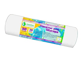 Мешки для мусора 30 л, белые, в рулоне 20 шт., ПНД, 7 мкм, 600х500 мм, MIRPACK Classik, 302042 в Актау