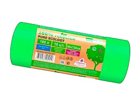 Мешки для мусора 180 л, ароматизированные, биоразлагаемые, зеленые, в рулоне 10 шт., ПВД, 40 мкм, 1300х930 мм, PURE ECOLOGY, bio1801081 в Актау
