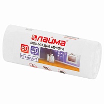 Мешки для мусора 60 л, белые, в рулоне 20 шт., ПНД, 7 мкм, 680х580 мм, LAIMA, 605539 в Актау
