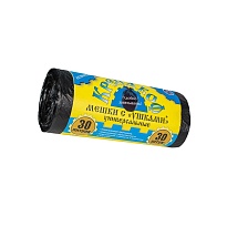 Мешки для мусора 30 л, с ушками, черные, в рулоне 30 шт., ПНД, 8 мкм, 580х460 мм, Крепакоф, 4607075710412 в Актау