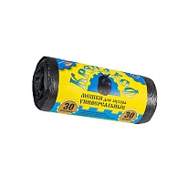 Мешки для мусора 30 л, с ушками, черные, в рулоне 30 шт., ПНД, 8 мкм, 580х460 мм, Крепакоф, 4607075710238 в Актау