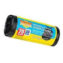 Мешки для мусора 20 л, черные, в рулоне 30 шт., ПНД, 10 мкм, 550х440 мм, Крепак, 4607075710092 в Актау